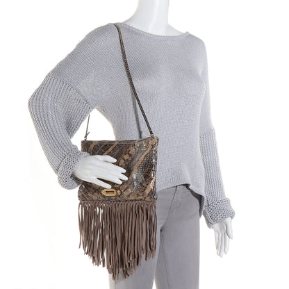 Jimmy Choo Snakeskin Suede Fringe Tita Convertible Clutch 2 of 7