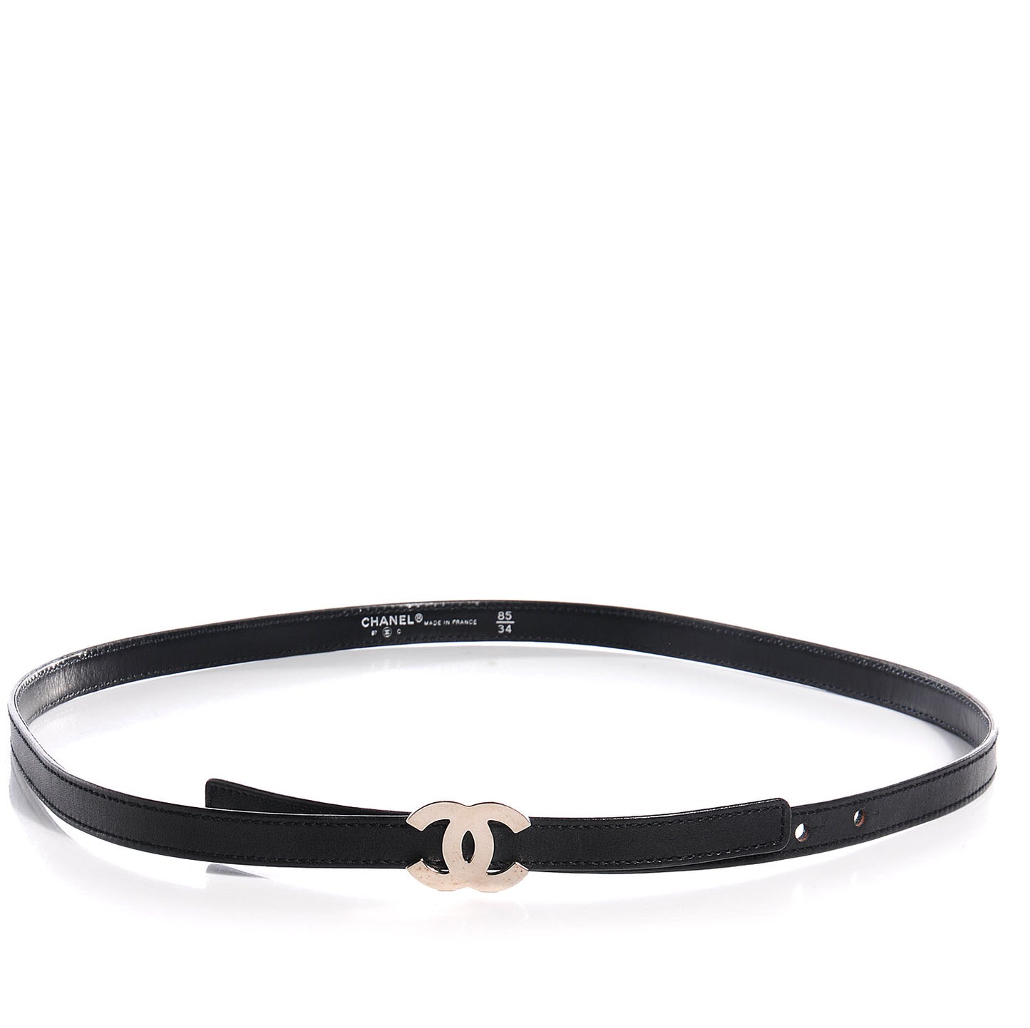 Lambskin CC Logo Skinny Belt 85 34 Black