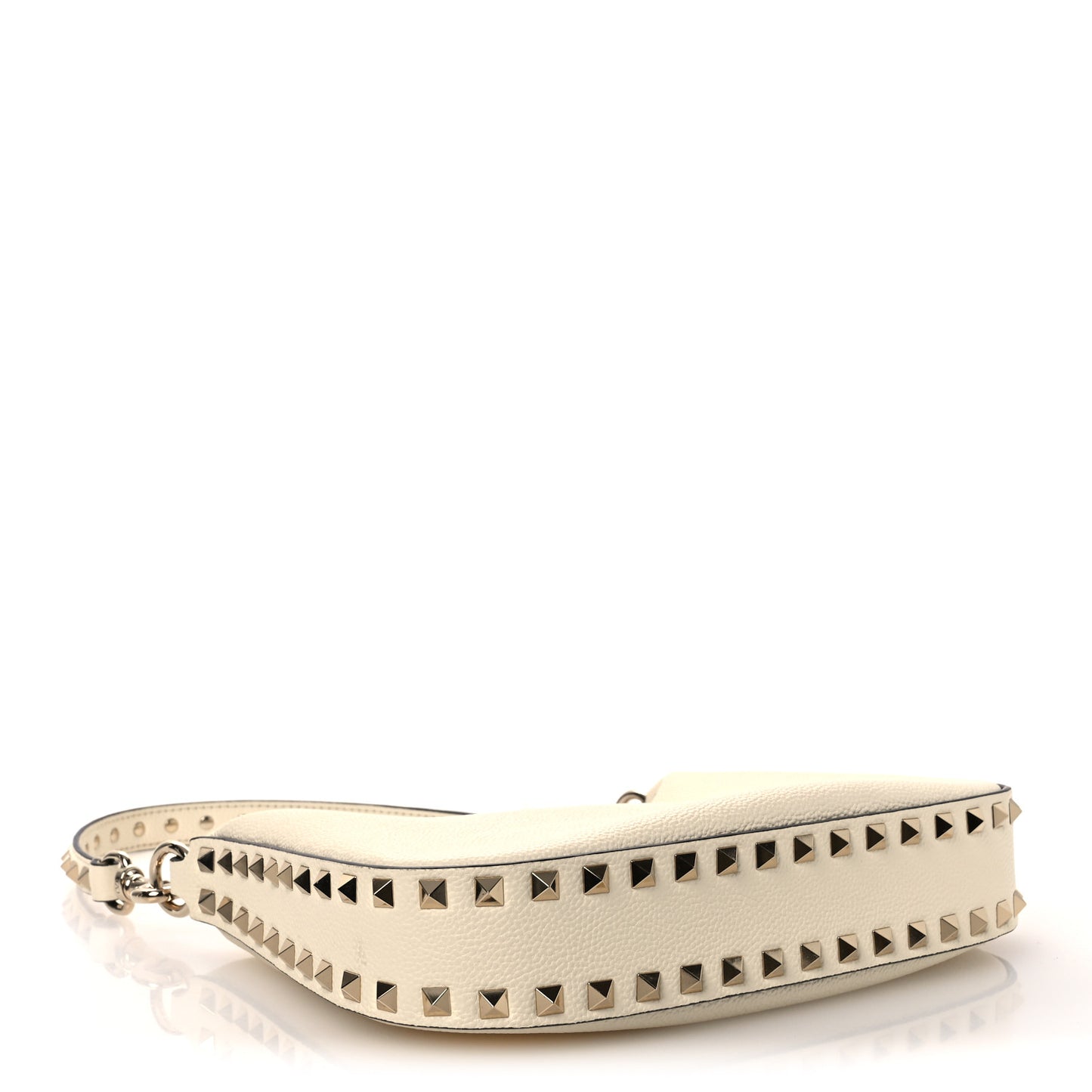 Grainy Calfskin Small Rockstud Hobo Ivory