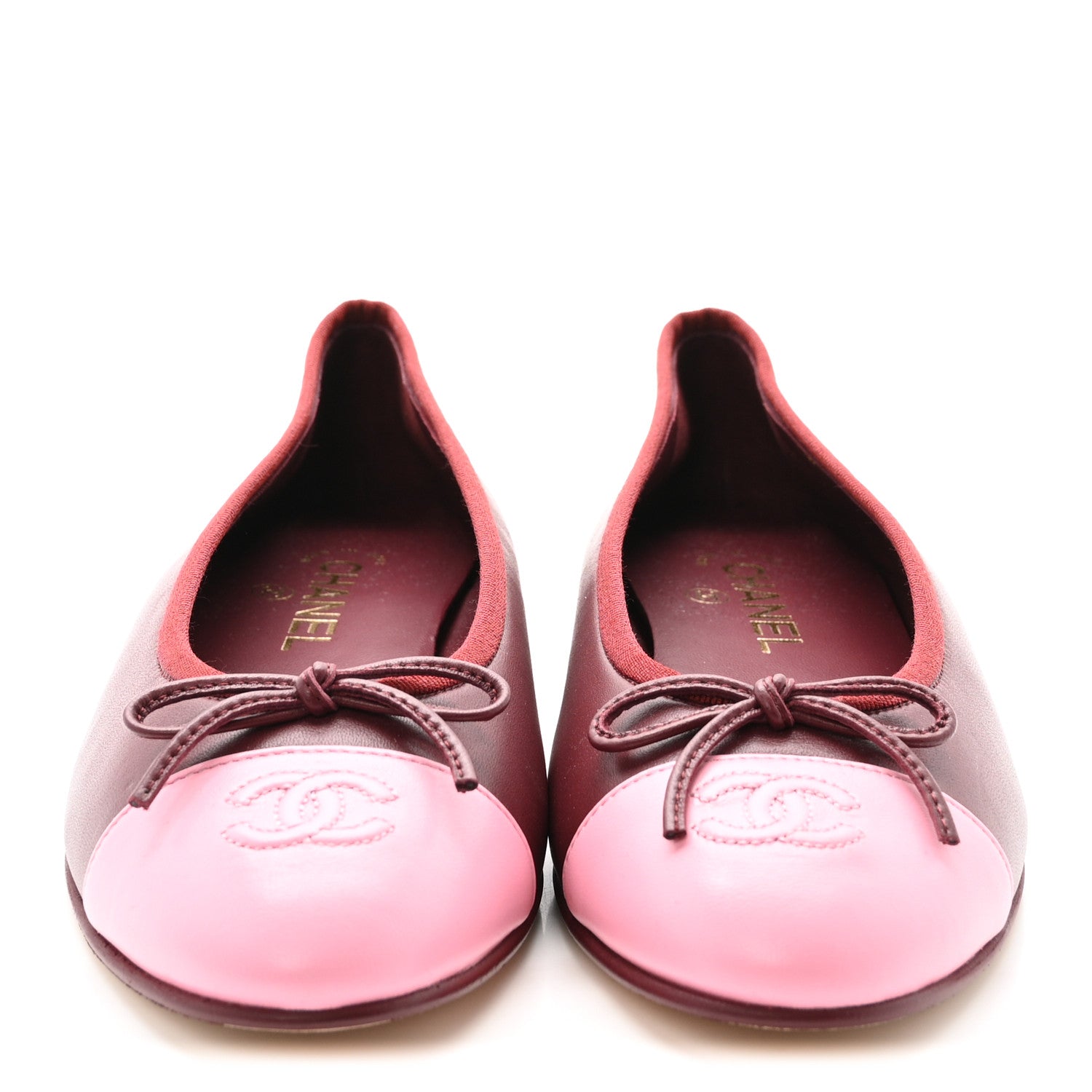 Chanel Lambskin Cap Toe CC Slingback Flats 38 Burgundy Pink 39 Burgundy Pink 3 of 9