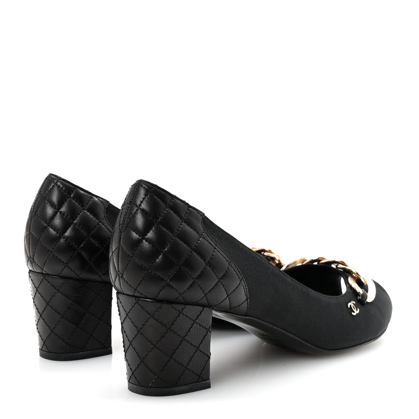 Nylon Lambskin Quilted Chain CC Pumps 40 Black