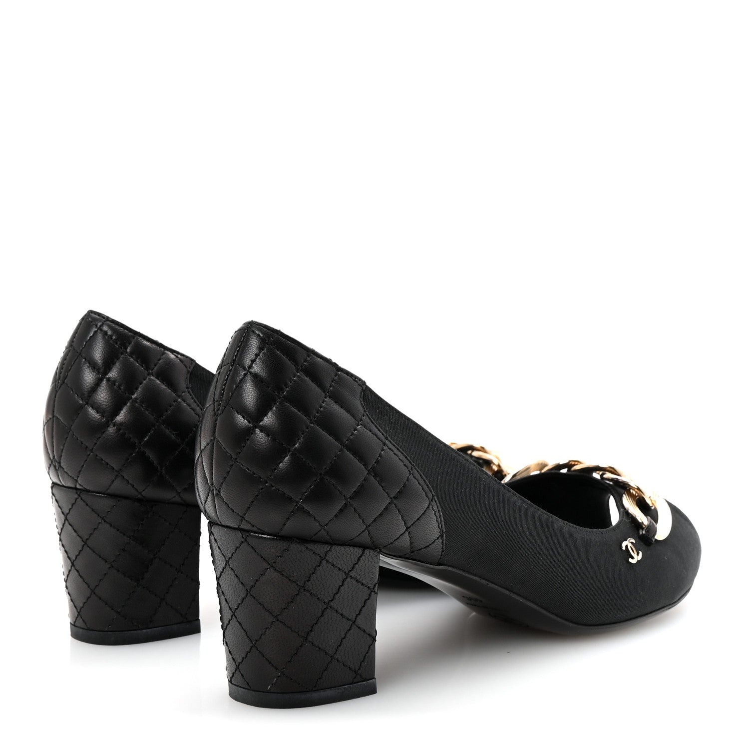 Chanel Nylon Lambskin Quilted Chain CC Pumps 40 Black 5 of 10