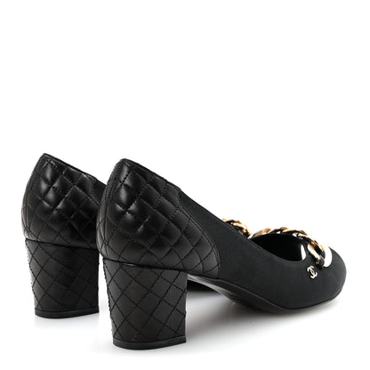 Chanel Nylon Lambskin Quilted Chain CC Pumps 40 Black 5 of 10