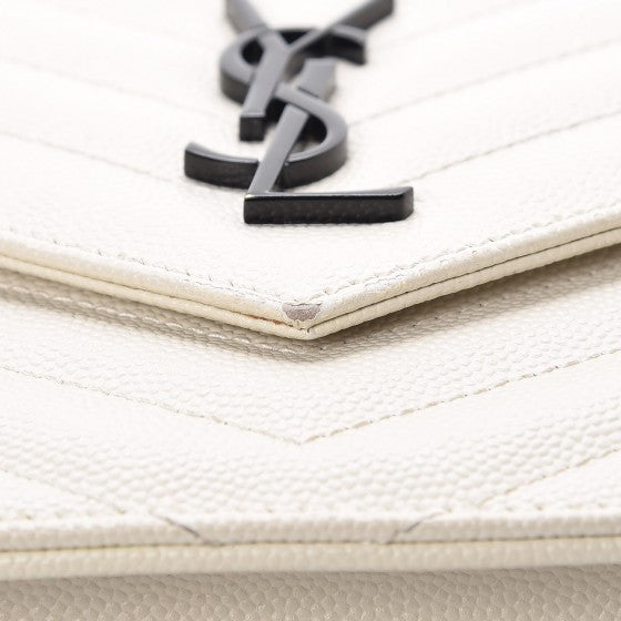 Saint Laurent Grain De Poudre Matelasse Chevron Monogram Envelope Chain Wallet Dove White 18 of 21