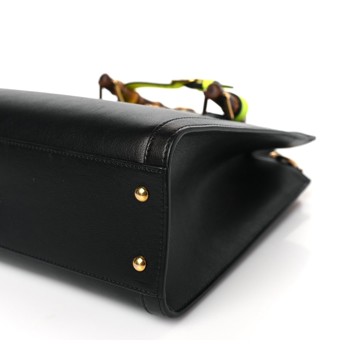 Calfskin Small Diana Tote Bag Black Yellow Fluo