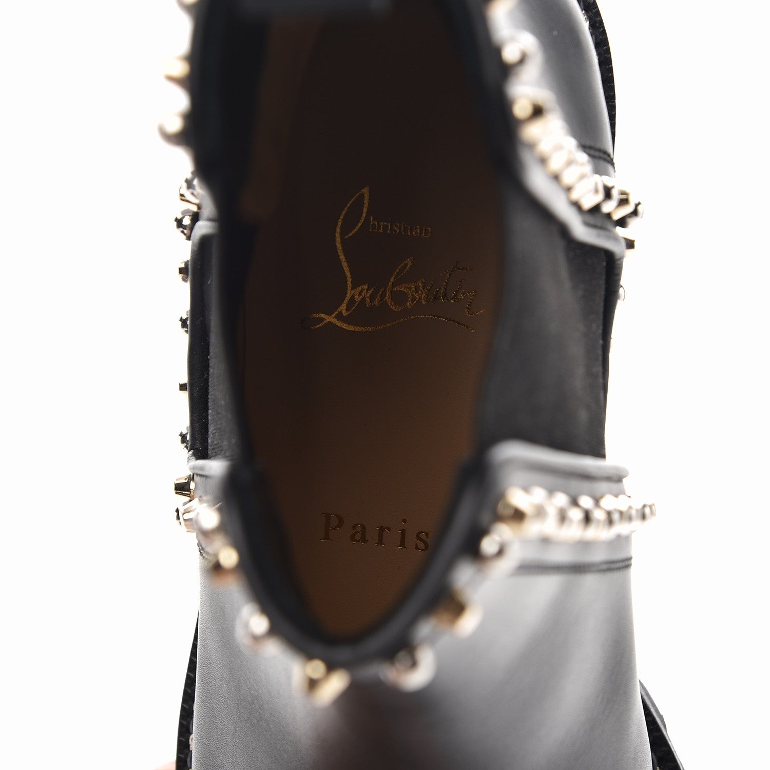 Christian Louboutin Calfskin Studded Chasse A Clou Flat Chelsea Boots 38 Black 8 of 8