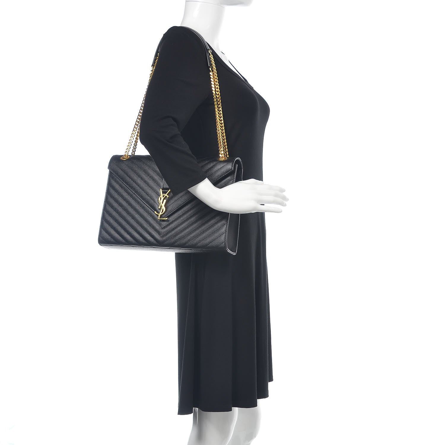 Saint Laurent Grain De Poudre Matelasse Chevron Large Monogram Satchel Black 2 of 10