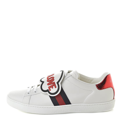 Gucci Calfskin Ayers Blind For Love Embroidered Womens Ace Sneakers 39.5 White 1 of 9