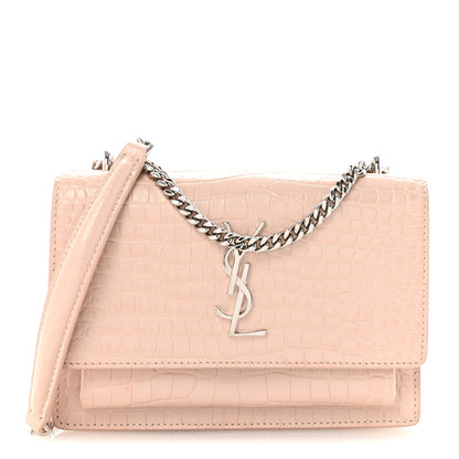 Saint Laurent Calfskin Crocodile Embossed Monogram Sunset Chain Wallet Marble Pink 1 of 9