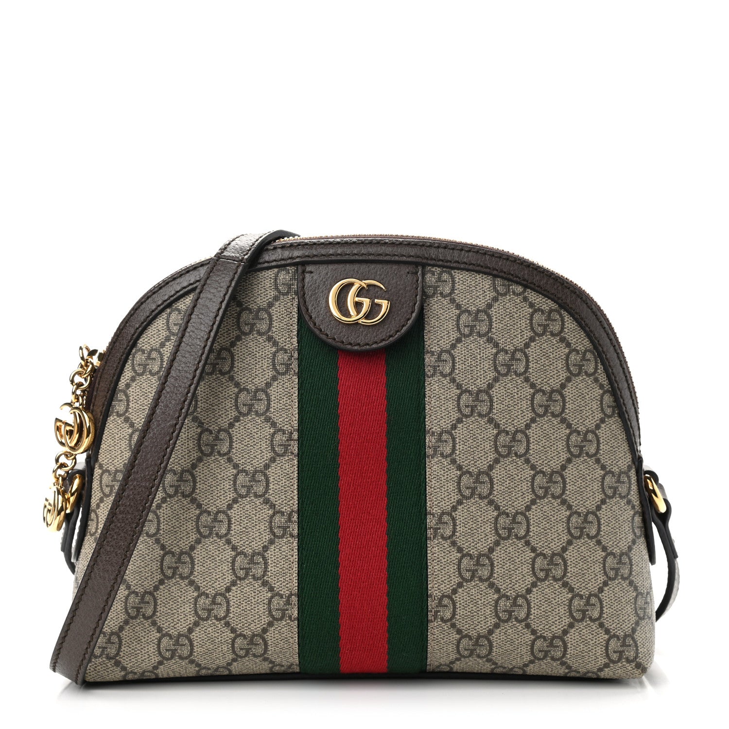 Gucci GG Supreme Monogram Textured Dollar Calfskin Web Small Ophidia Dome Shoulder Bag Beige Ebony New Acero 1 of 10