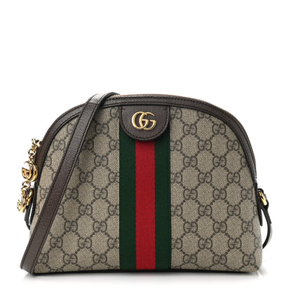 Gucci GG Supreme Monogram Textured Dollar Calfskin Web Small Ophidia Dome Shoulder Bag Beige Ebony New Acero 1 of 10