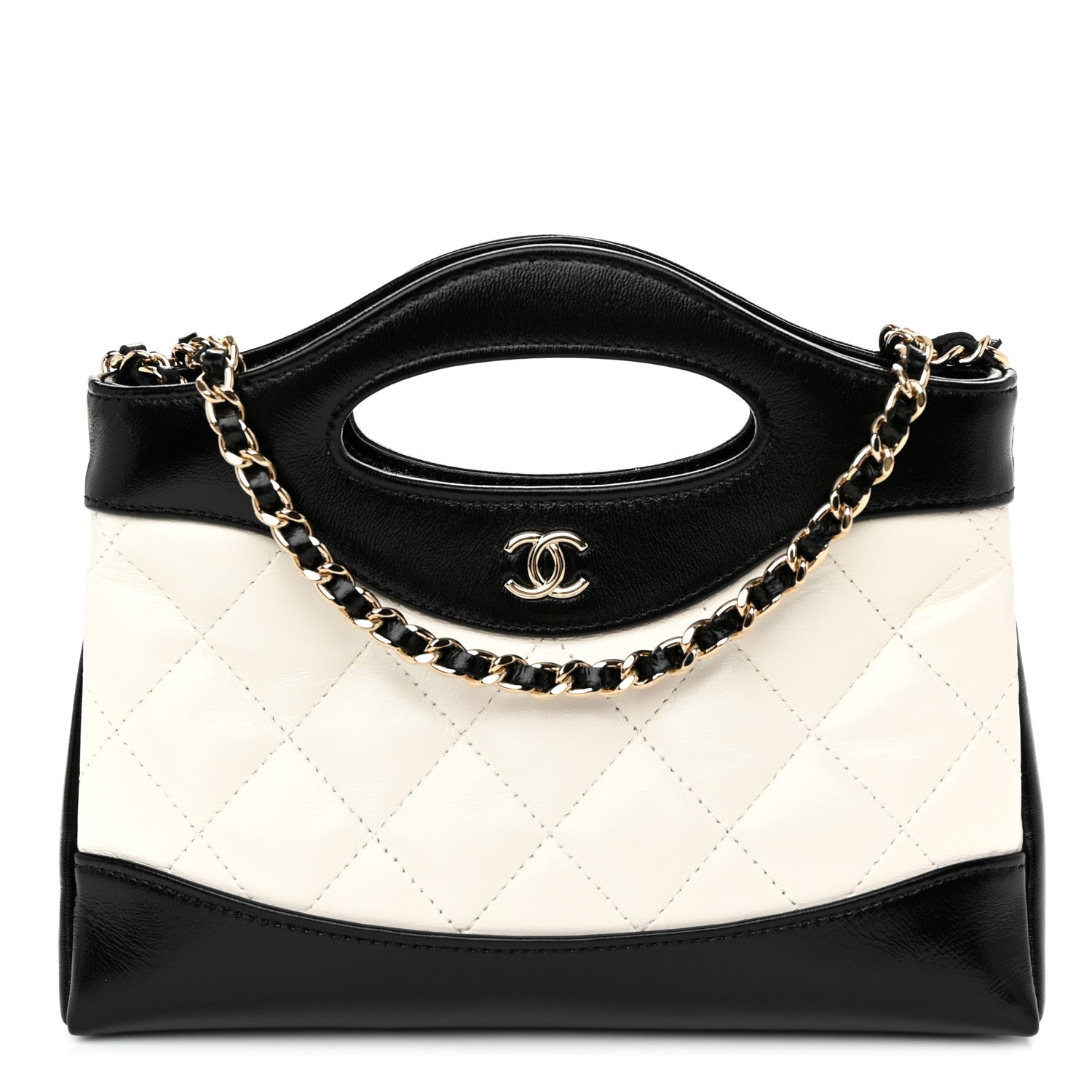 Chanel Shiny Crumpled Calfskin Quilted Nano 31 Shopping Bag White Black 1 of 11