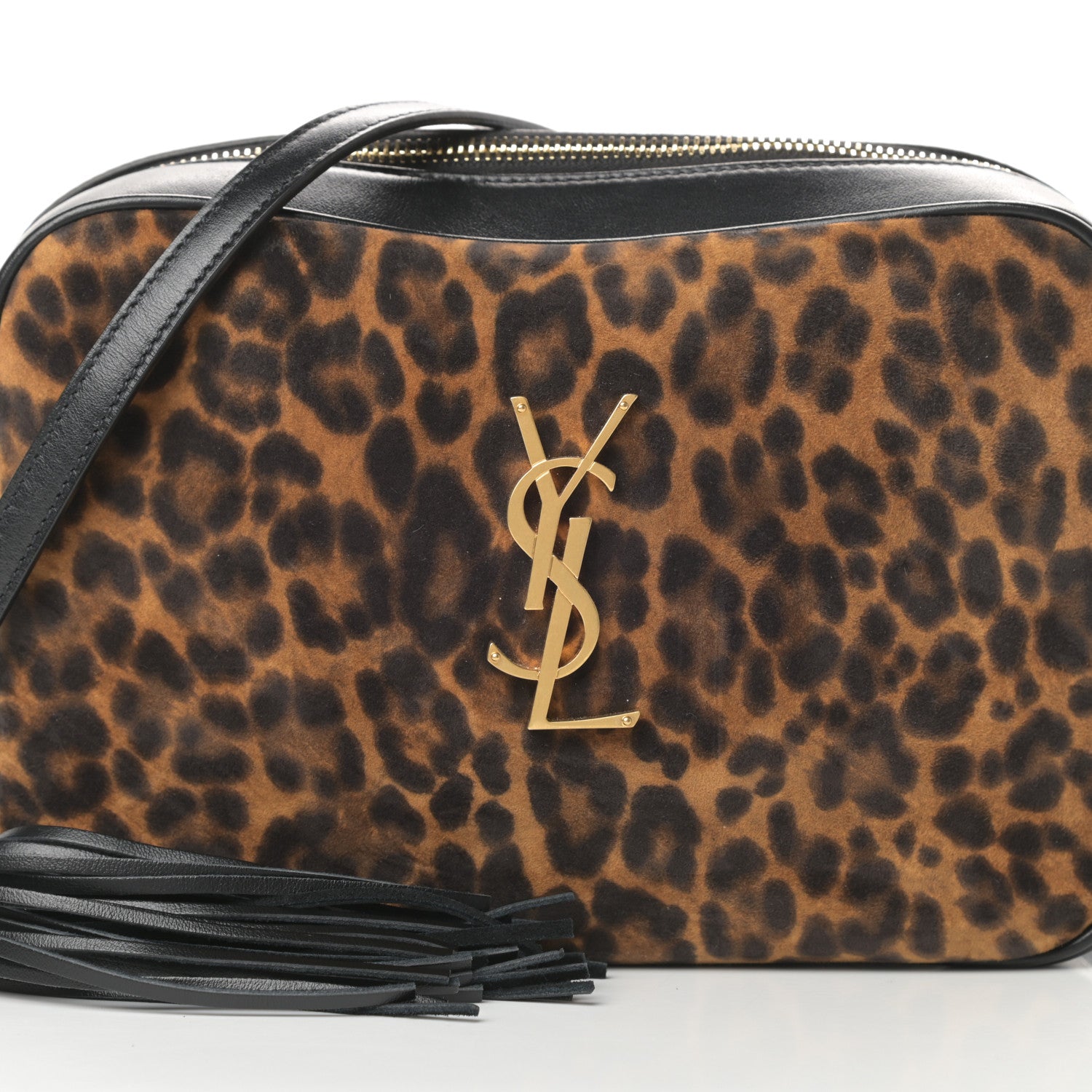 Saint Laurent Calfskin Leopard Print Monogram Lou Camera Bag Black 8 of 10