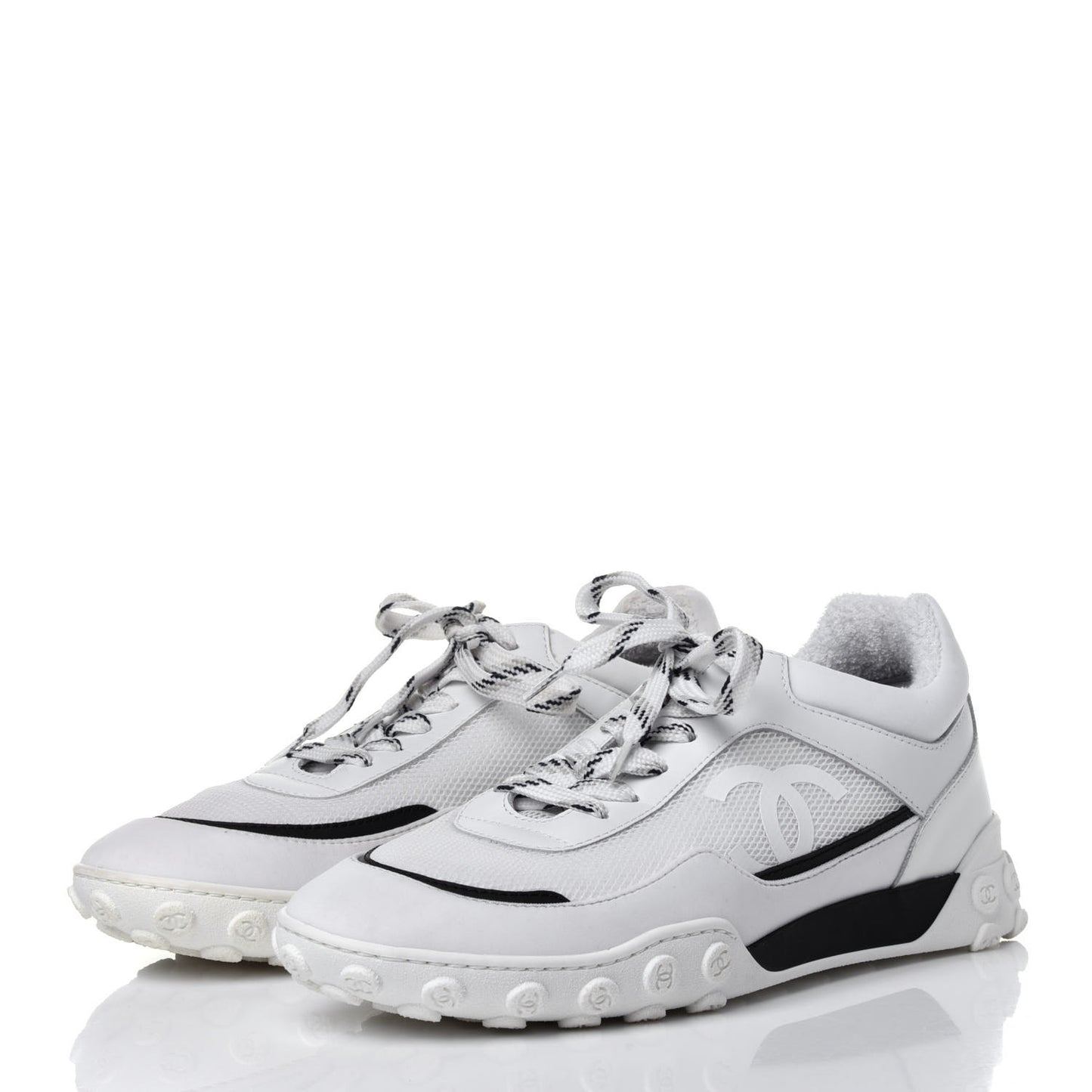 Calfskin Mesh Lycra Womens Logo Sneakers 39 White