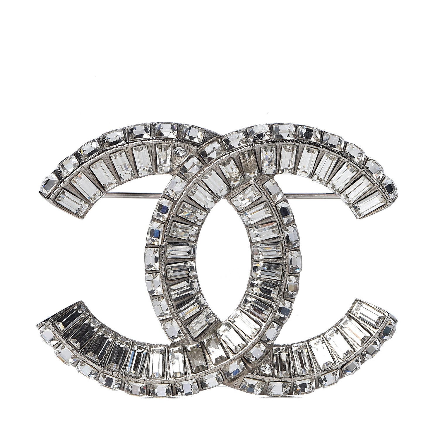 Baguette Crystal CC Brooch Silver