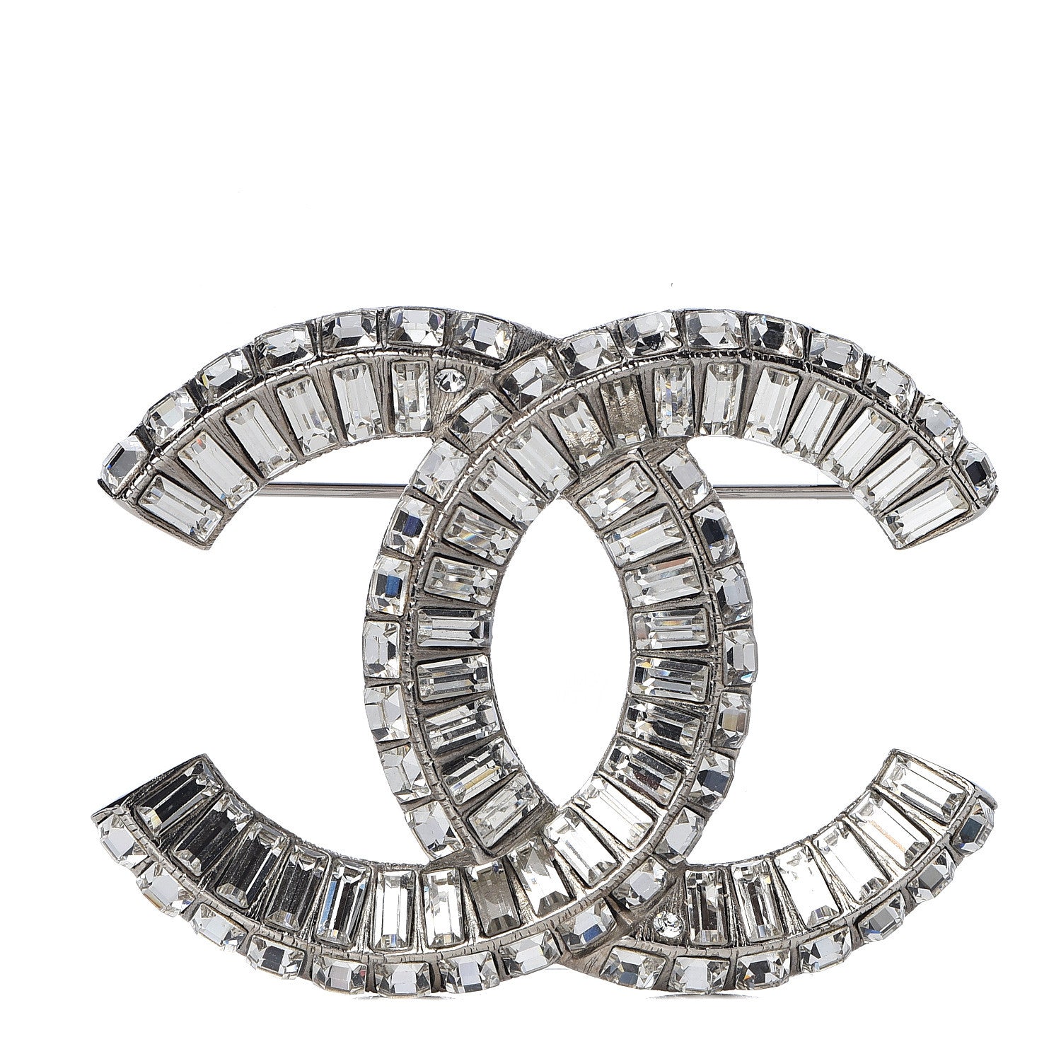 Chanel Baguette Crystal CC Brooch Silver 1 of 5