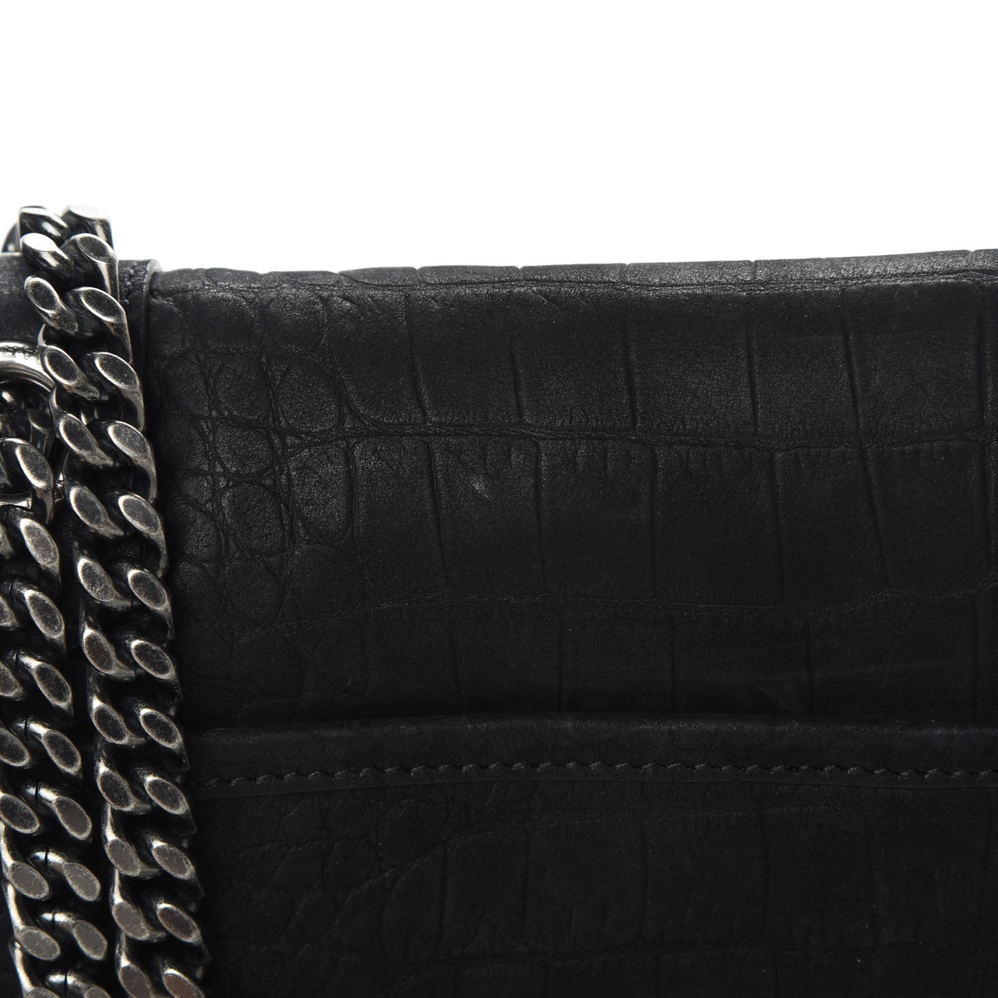 Nubuck Crocodile Embossed Monogram Medium Niki Chain Satchel Black