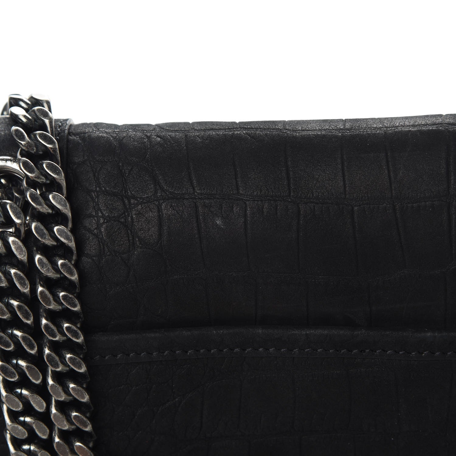 Saint Laurent Nubuck Crocodile Embossed Monogram Medium Niki Chain Satchel Black 14 of 14