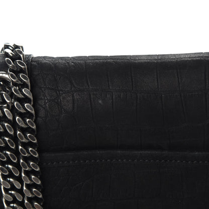 Saint Laurent Nubuck Crocodile Embossed Monogram Medium Niki Chain Satchel Black 14 of 14