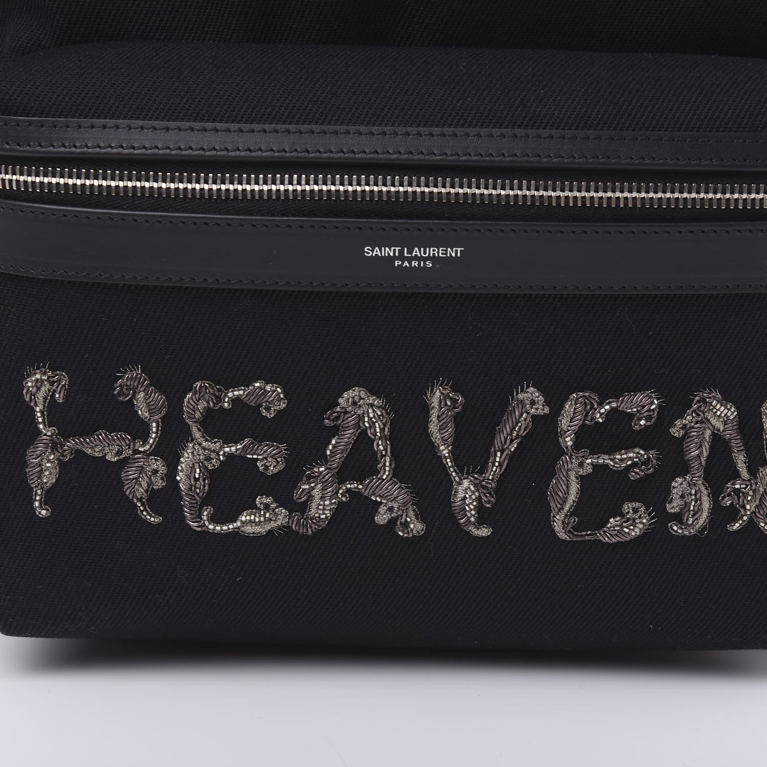 Saint Laurent Canvas Signature Heaven Embroidered City Backpack Black 8 of 10