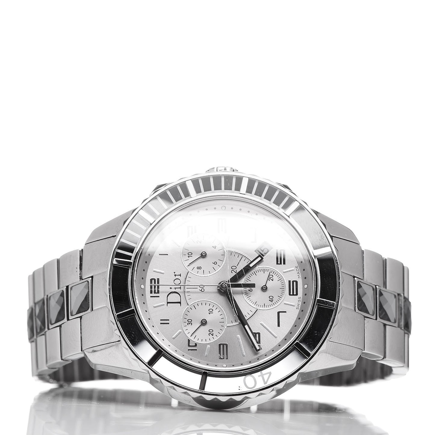 Stainless Steel Sapphire 38mm Christal Chronograph Quartz Watch Grey
