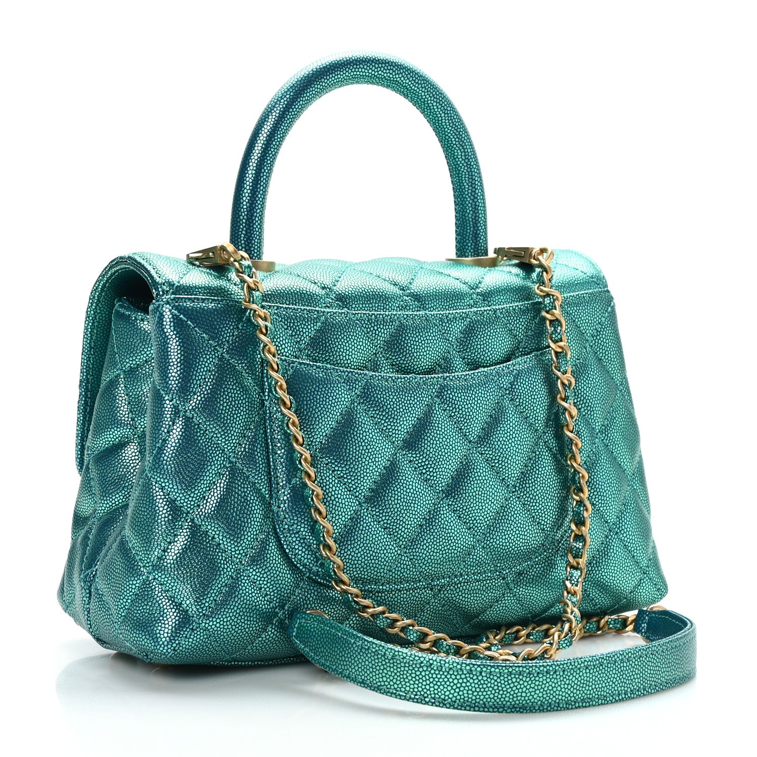 Chanel Metallic Caviar Quilted Mini Coco Handle Flap Blue 3 of 9