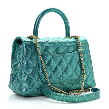 Chanel Metallic Caviar Quilted Mini Coco Handle Flap Blue 3 of 9