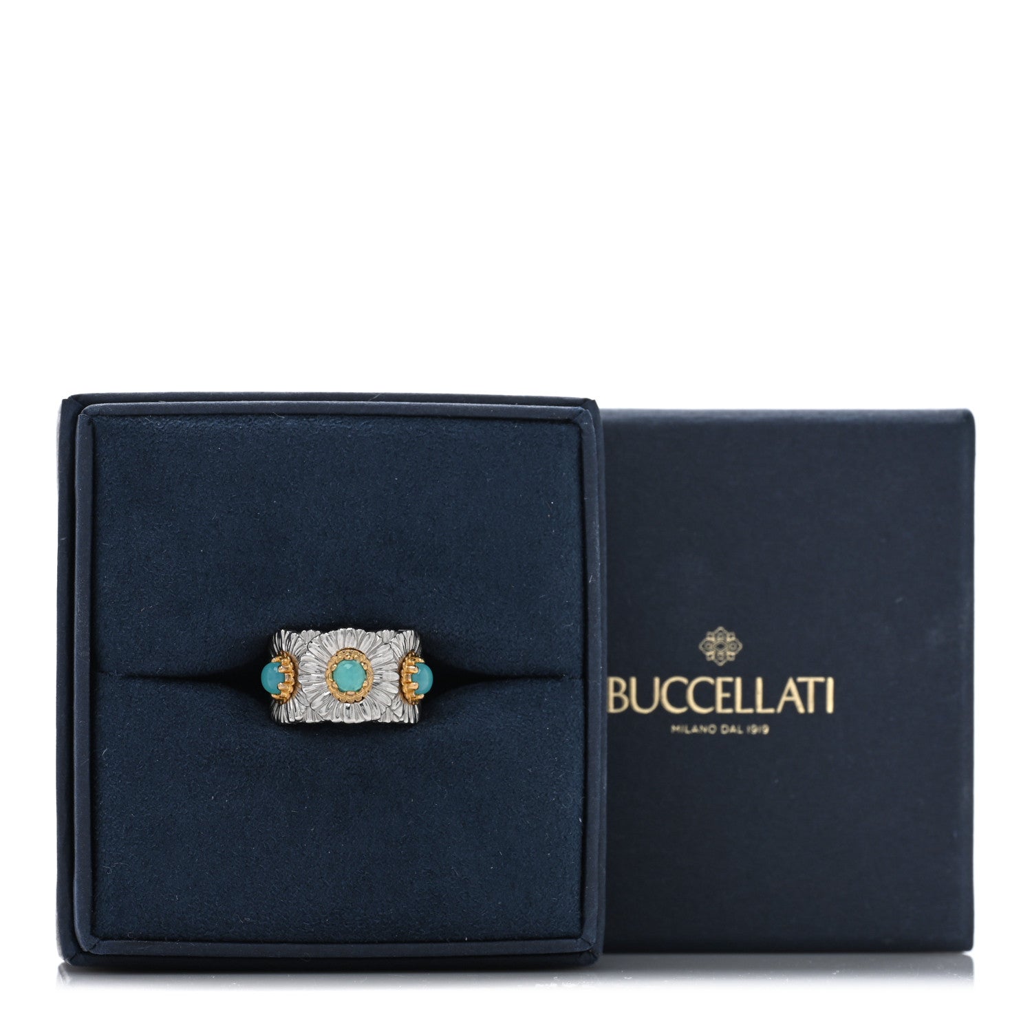 Buccellati Sterling Silver Gold Vermeil Blue Agate Blossoms Daisy Color Eternelle Ring 50 5.25 5 of 5