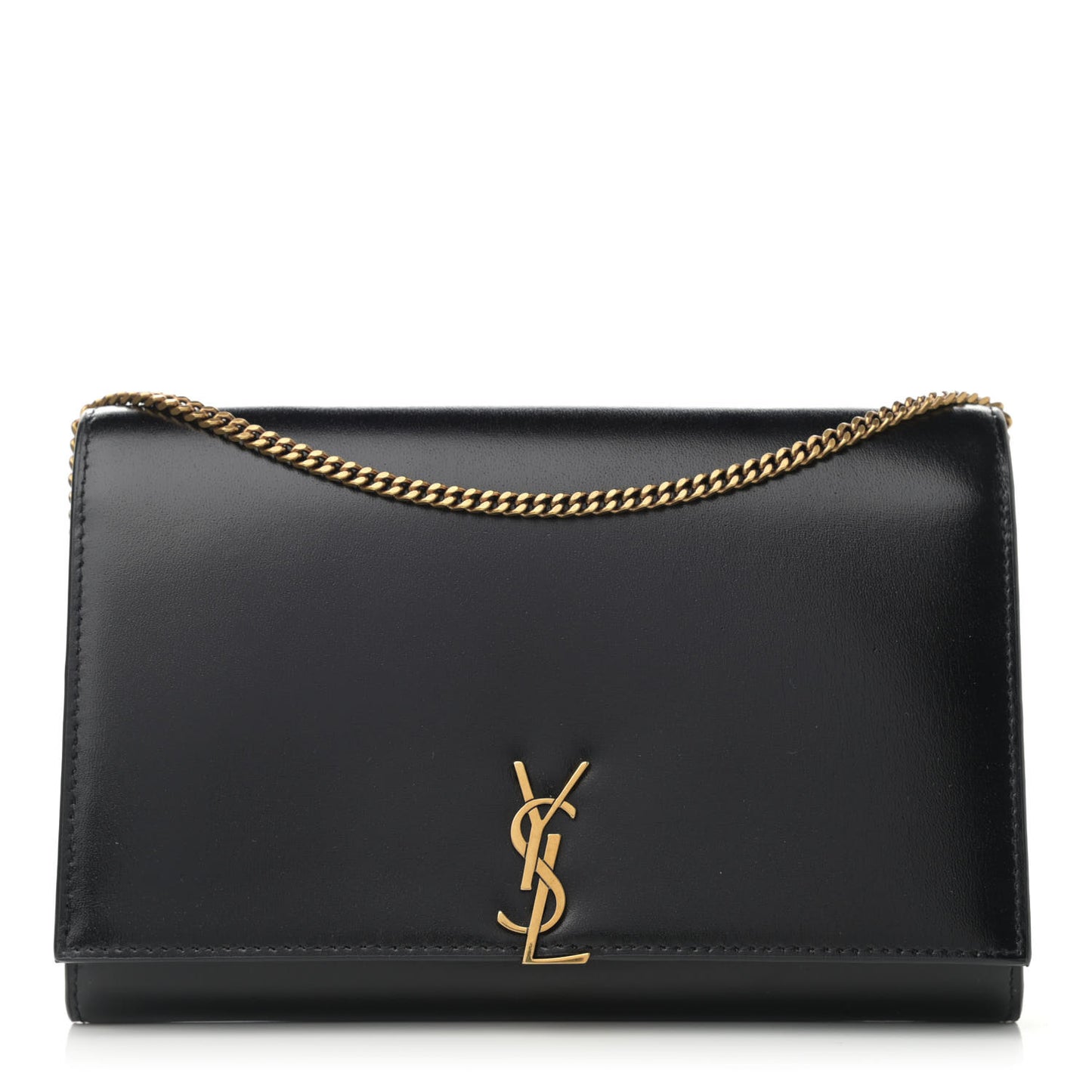 Glossy Calfskin Monogram Chain Wallet Black