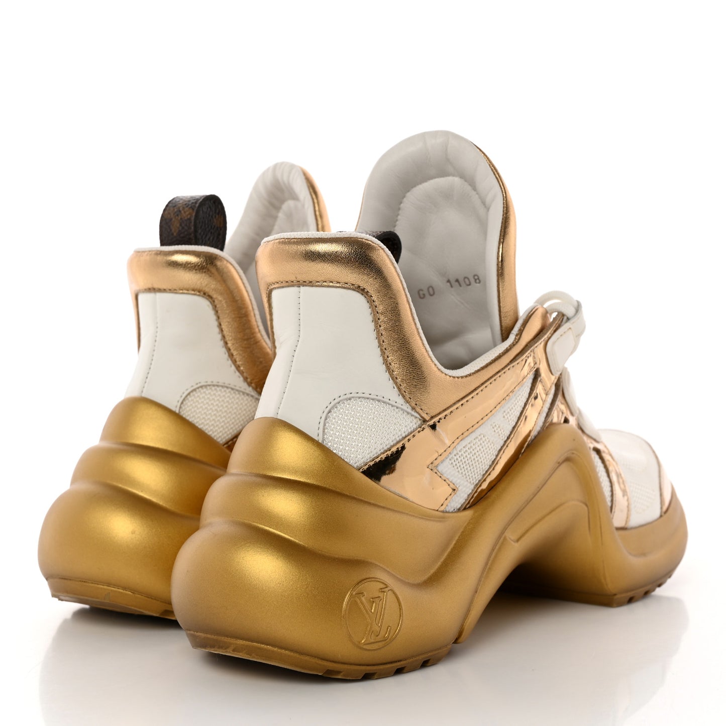 Metallic Calfskin Technical Nylon LV Archlight Sneakers 37 White Gold