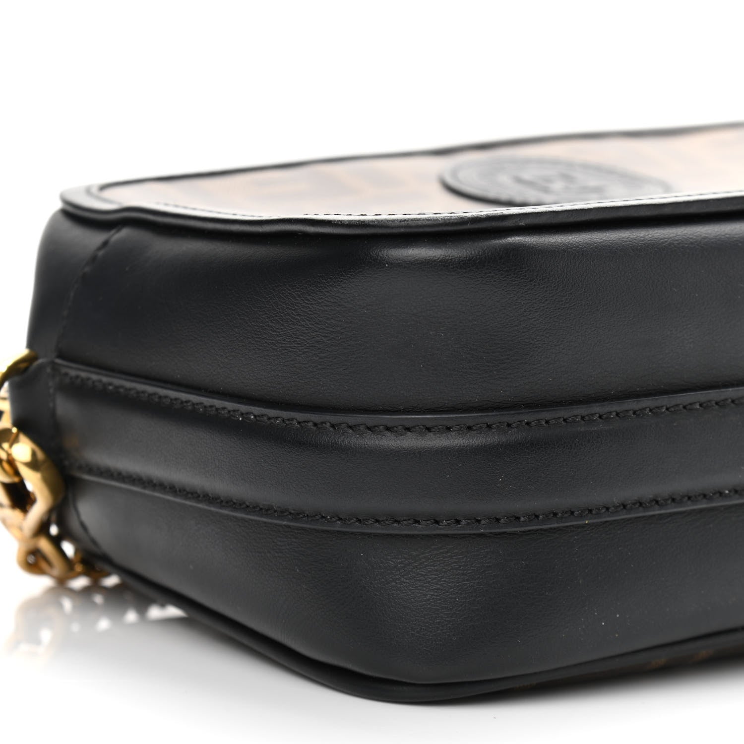 Fendi Glazed Fabric Vitello Century FF 1974 Stamp Patch Camera Case Mogano Panna Black 9 of 10