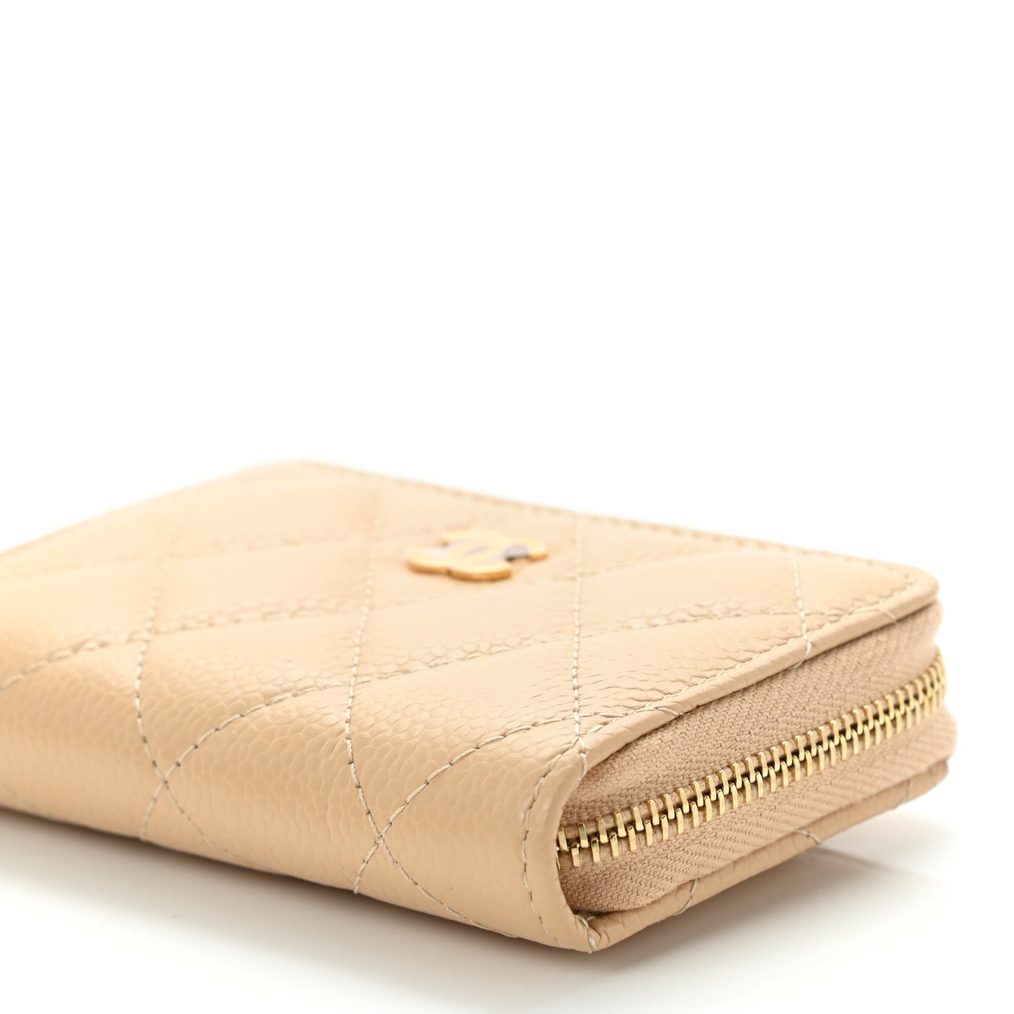 Caviar Quilted Zip Around Coin Purse Beige