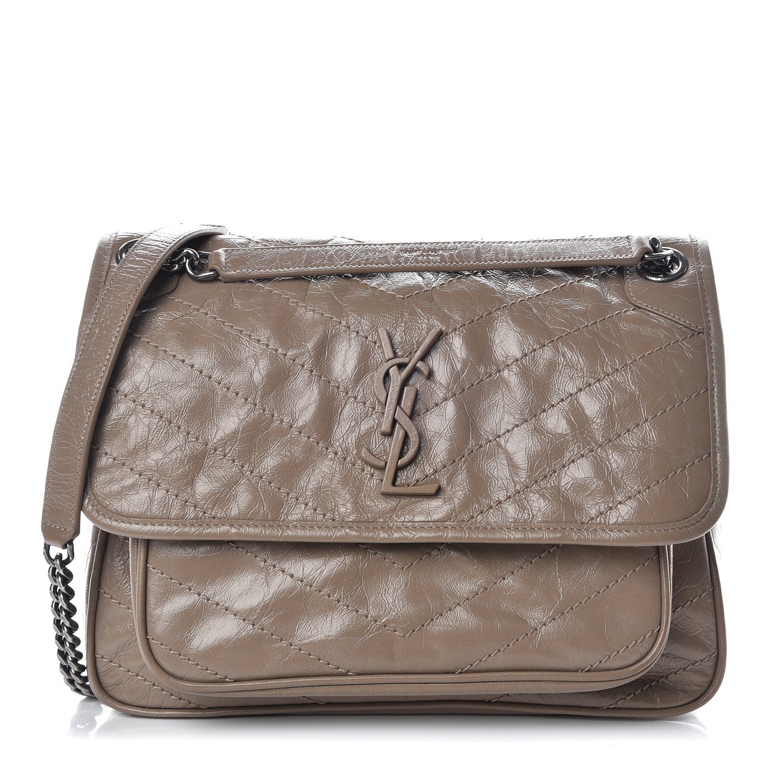 Saint Laurent Crinkled Calfskin Matelasse Monogram Medium Niki Chain Satchel Light Taupe 1 of 10