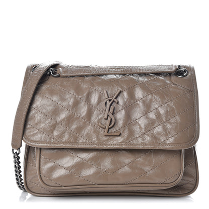 Saint Laurent Crinkled Calfskin Matelasse Monogram Medium Niki Chain Satchel Light Taupe 1 of 10