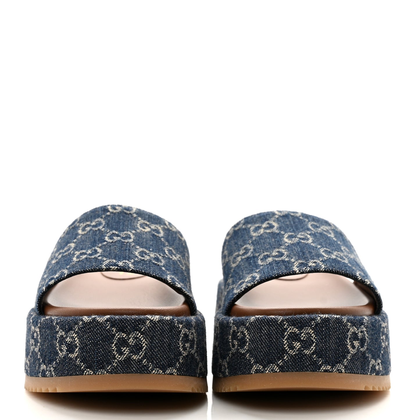 New Denim GG Monogram Angelina Platform 55mm Slide Sandals 36.5 Blue Tea