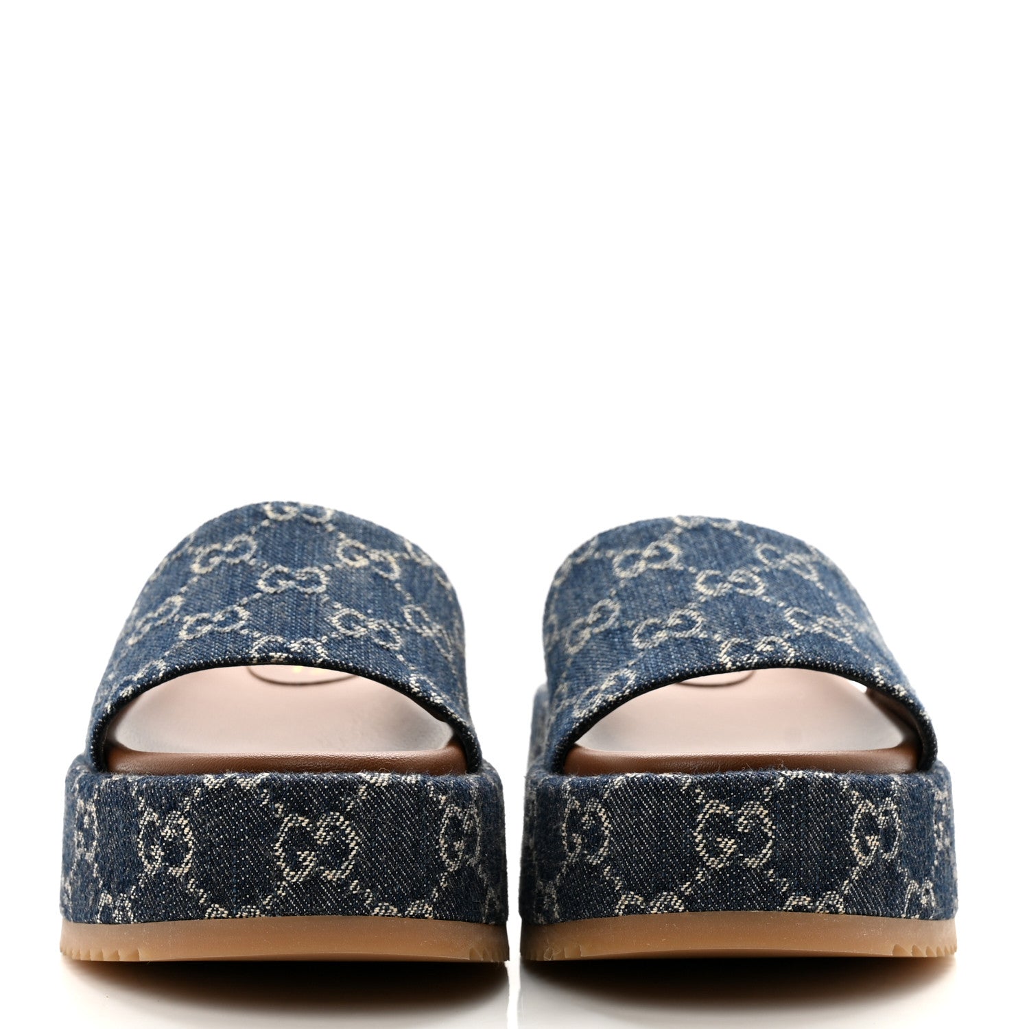 Gucci New Denim GG Monogram Angelina Platform 55mm Slide Sandals 36.5 Blue Tea 2 of 9