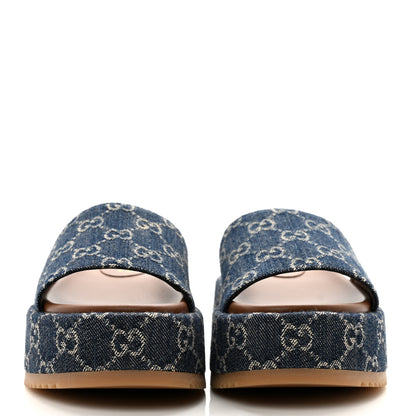 Gucci New Denim GG Monogram Angelina Platform 55mm Slide Sandals 36.5 Blue Tea 2 of 9