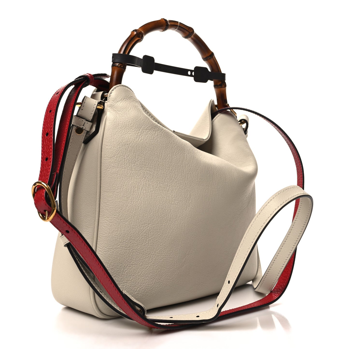 Softy Wonka Textured Dollar Calfskin Medium Diana Bamboo Shoulder Bag Mystic White Hibiscus Red