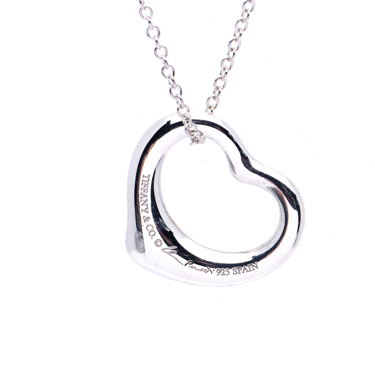 Tiffany Sterling Silver 14mm Elsa Peretti Open Heart Pendant Necklace 4 of 7