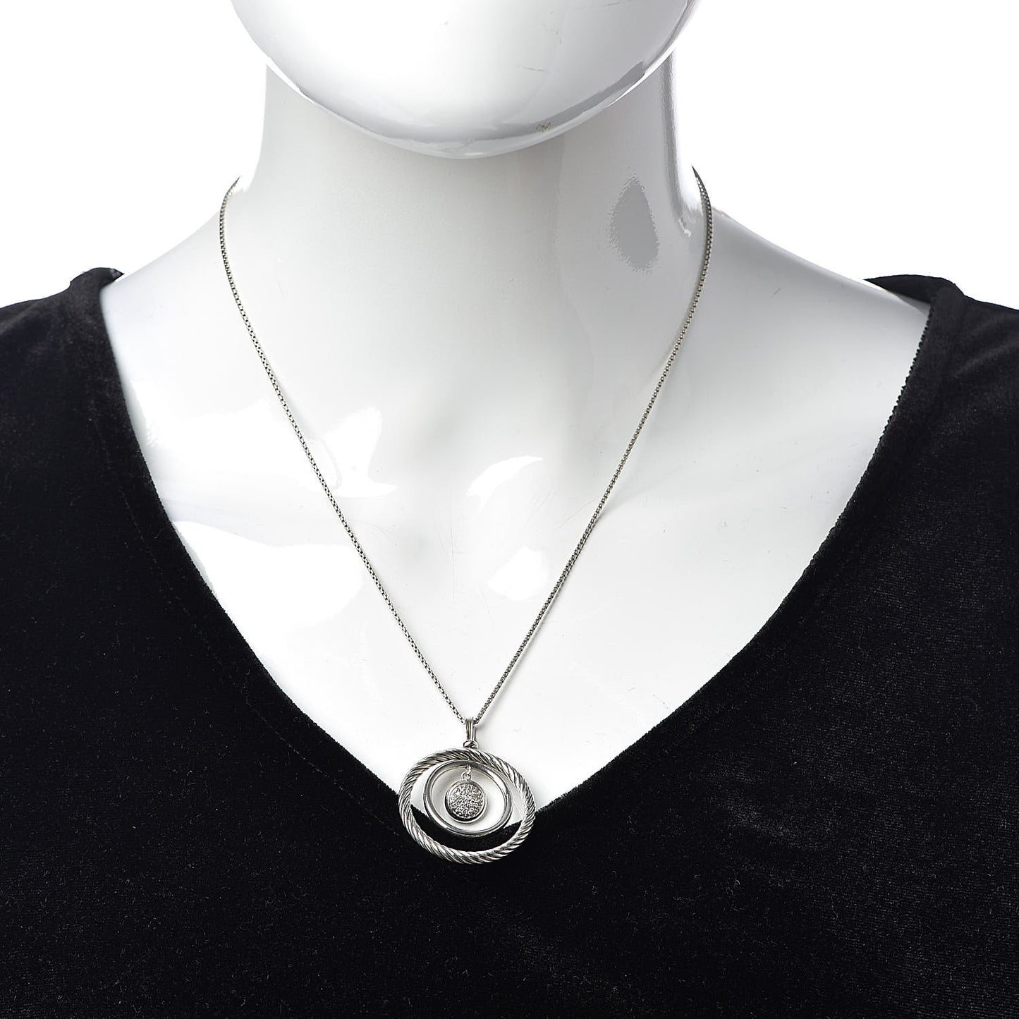 Sterling Silver Diamond Mobile Circle Pendant Necklace