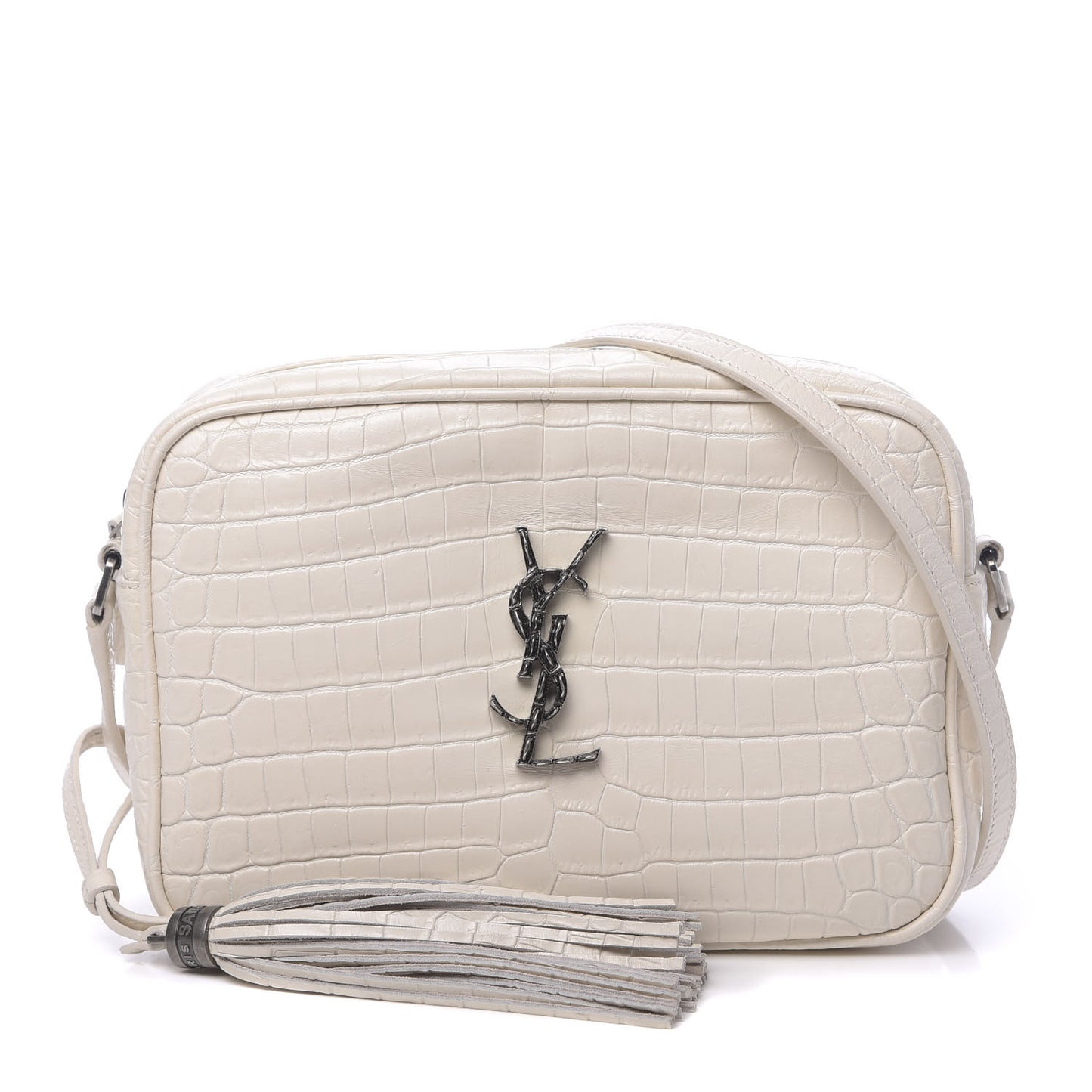 Calfskin Crocodile Embossed Monogram Lou Camera Bag White
