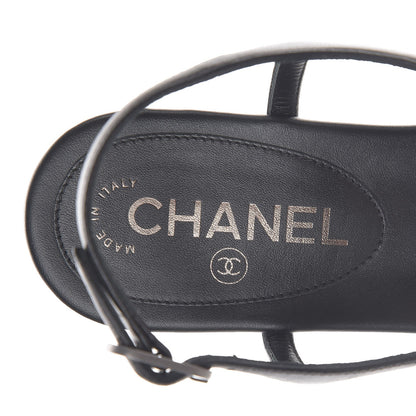 Chanel Lambskin Crystal CC Thong Sandals 37 Black 7 of 8