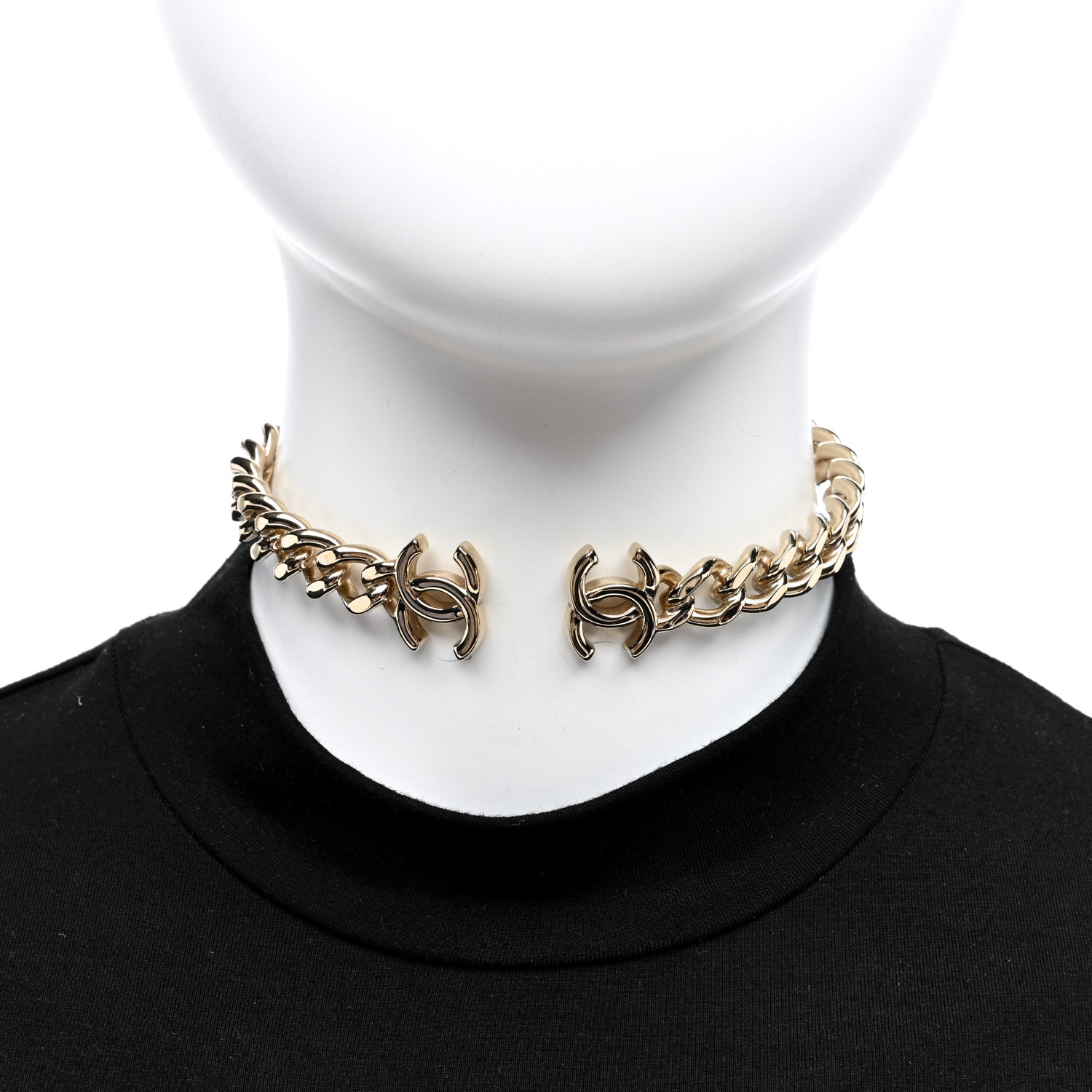Chanel Metal CC Chain Link Choker Necklace M Gold 2 of 3