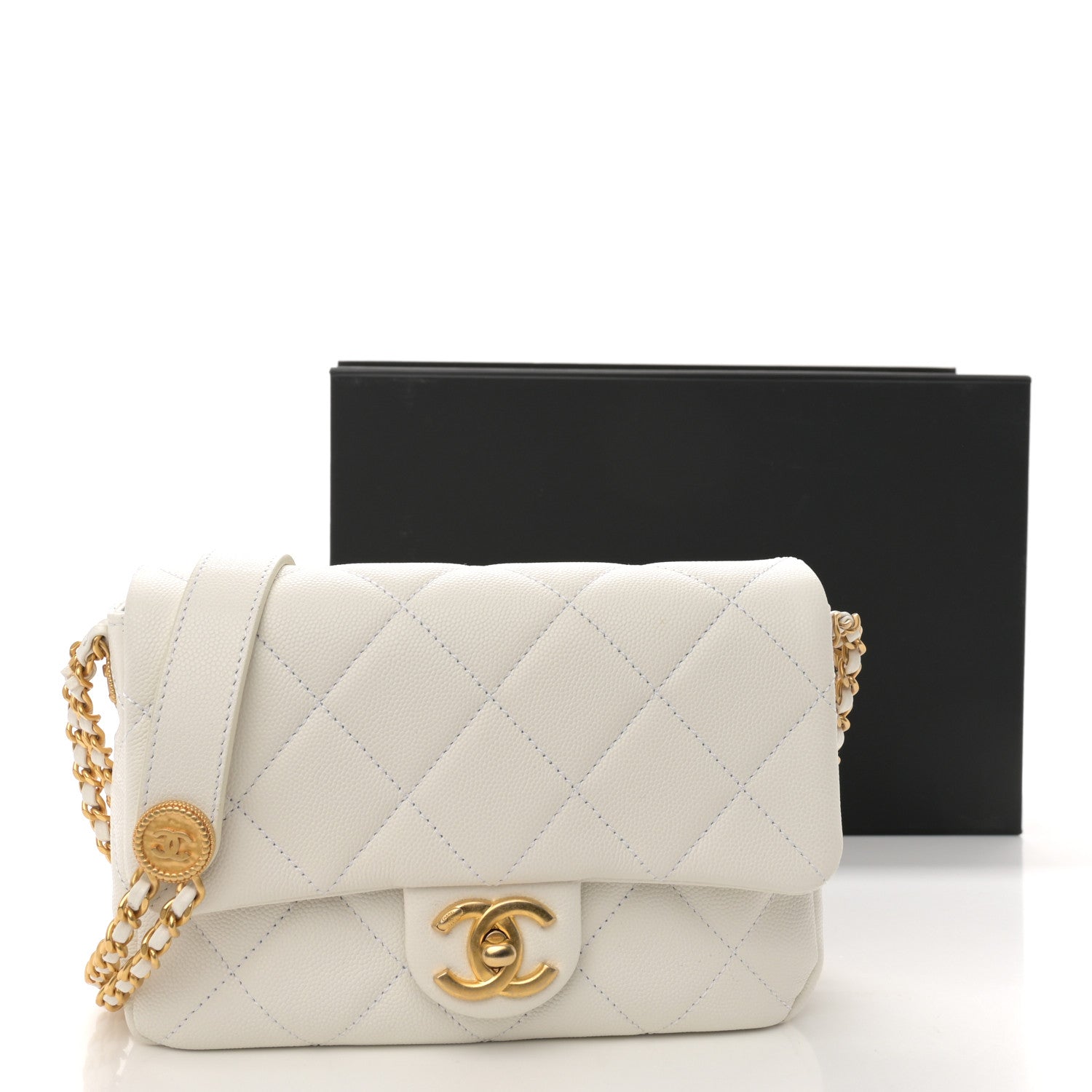 Chanel Caviar Quilted Small Twist Your Buttons Flap White 11 of 11