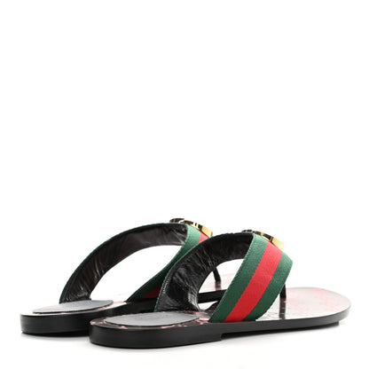 Gucci Nylon Calfskin Web GG Monogram Womens Thong Sandals 39.5 Green Red Cocoa 4 of 8
