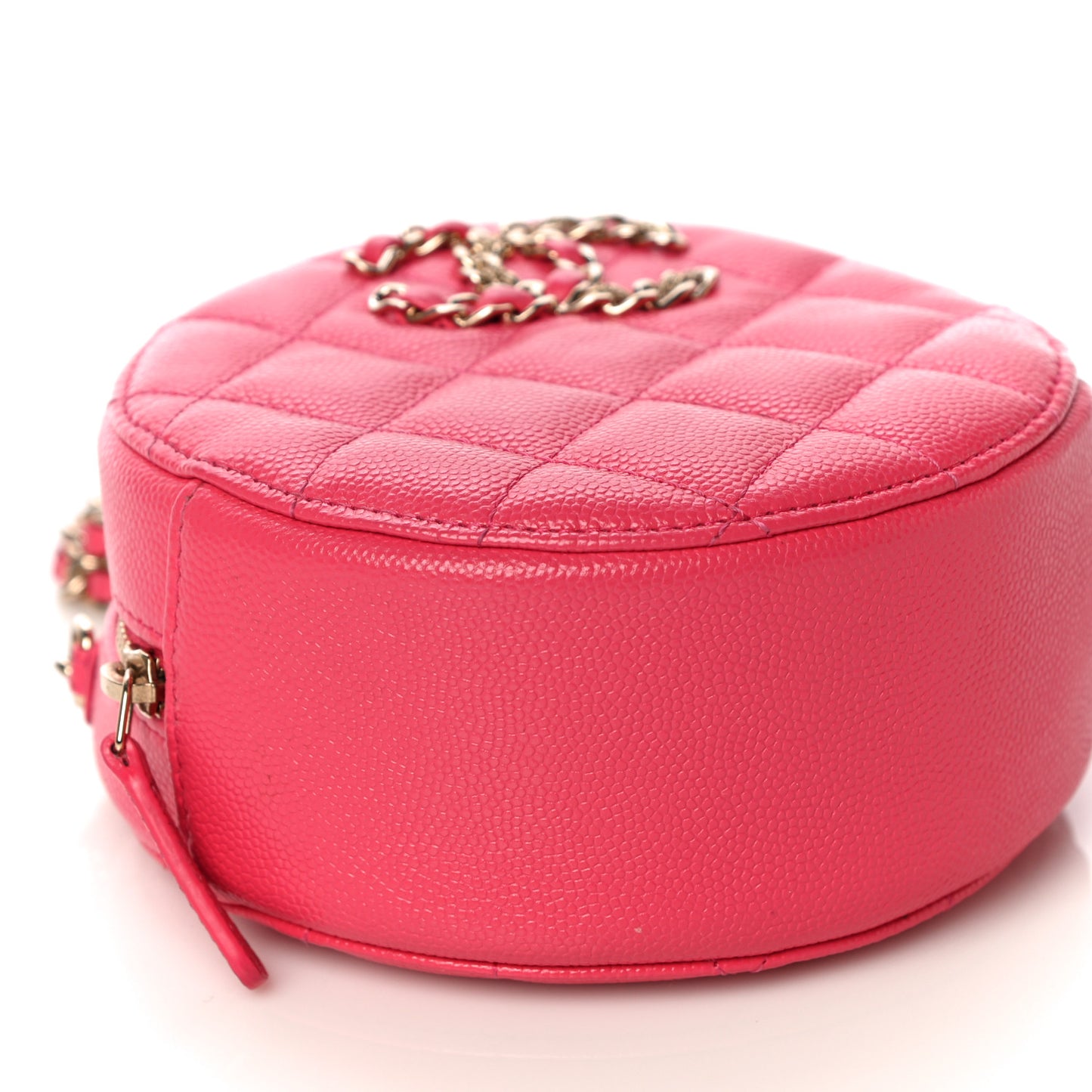 Caviar Quilted French New Wave Round Clutch With Chain Pink