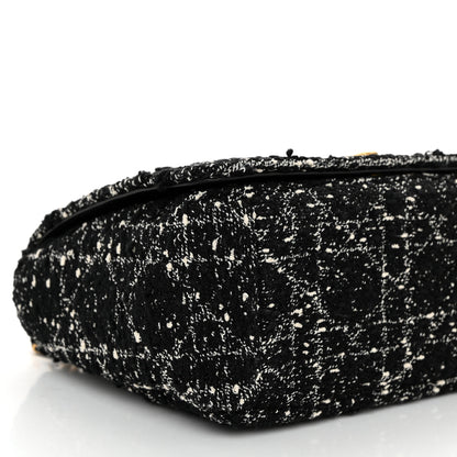 Christian Dior Calfskin Tweed Embroidered Cannage Medium Caro Bag Black White 9 of 10