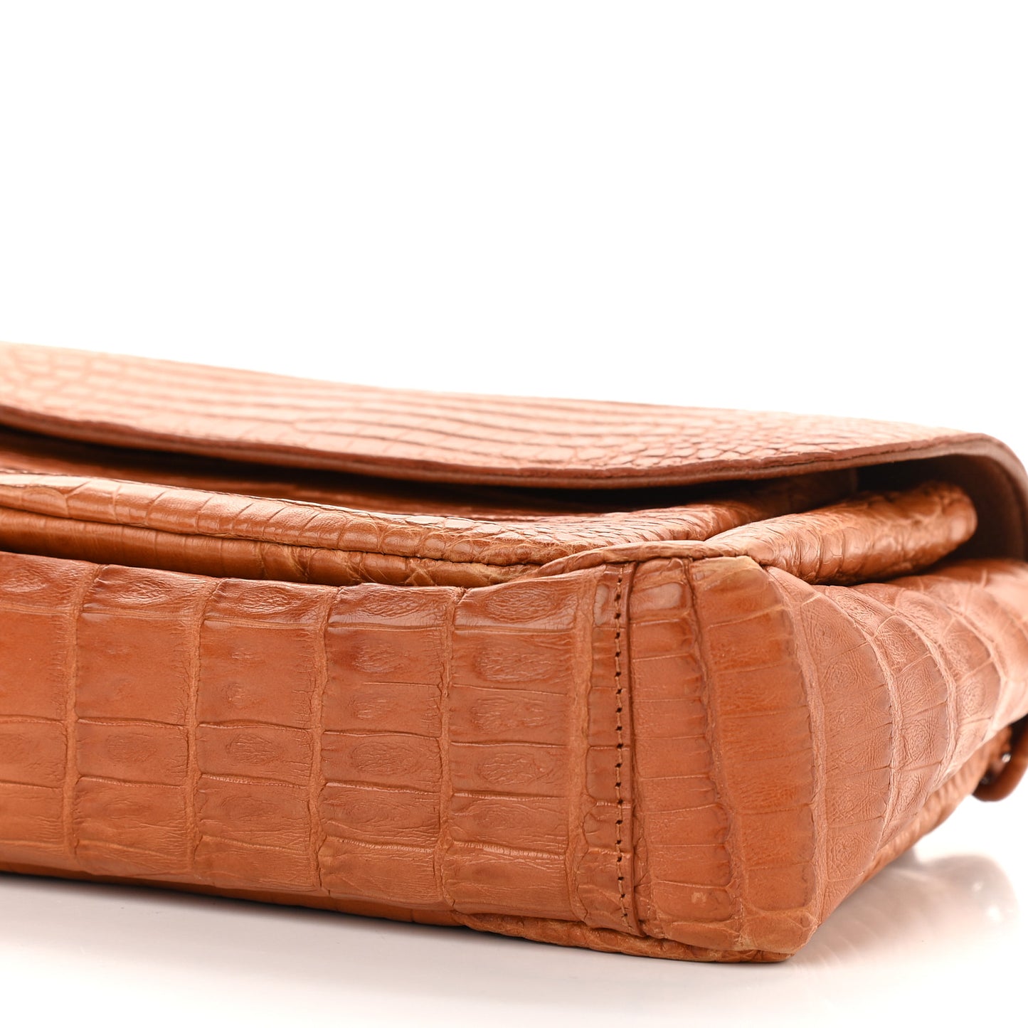 Crocodile Flap Chain Shoulder Bag Brown