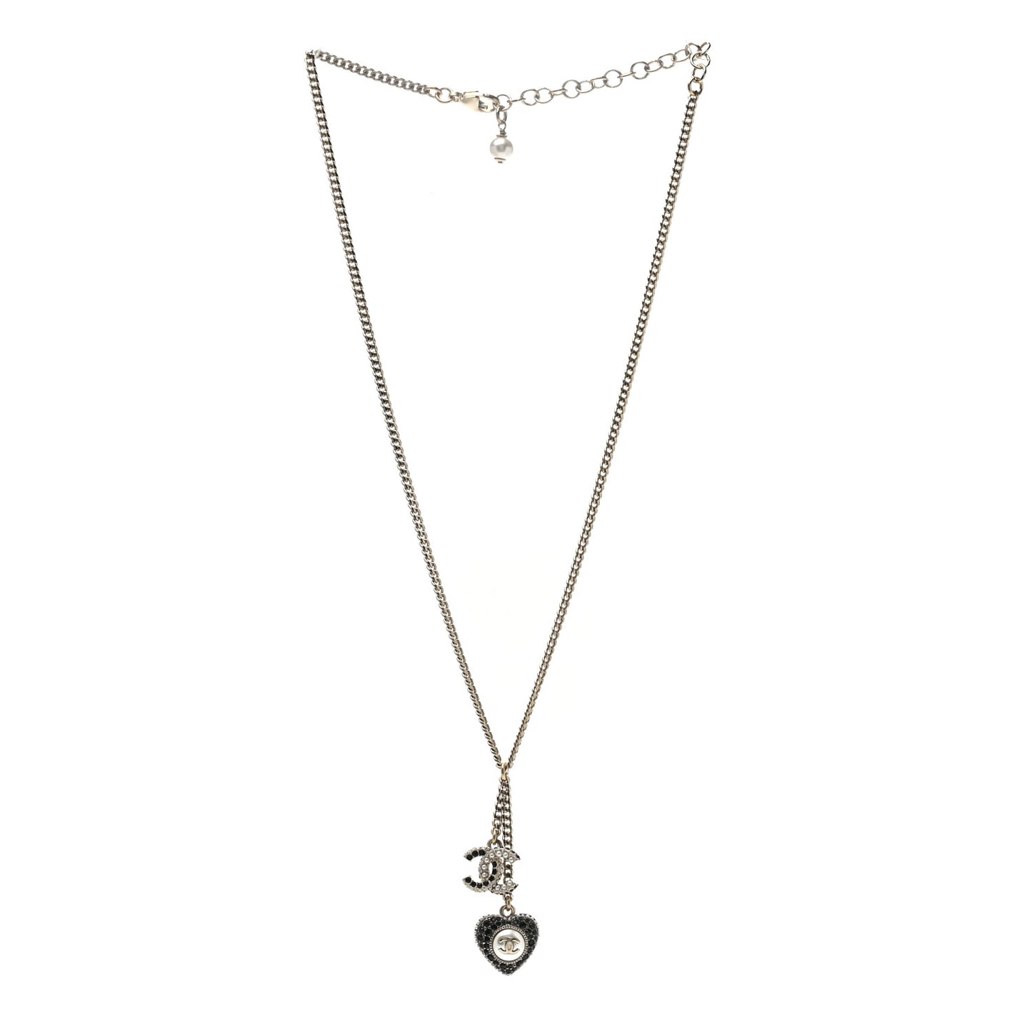 Pearl Crystal CC Heart Necklace Gold Pearly White Black