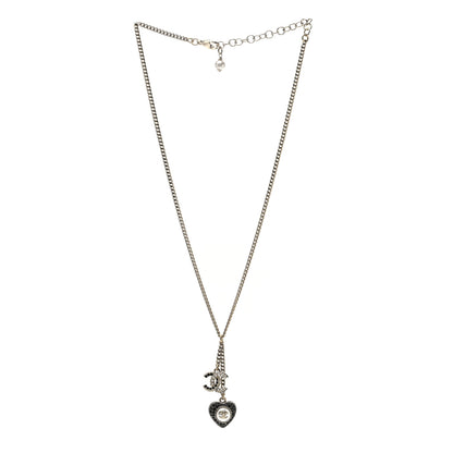 Chanel Pearl Crystal CC Heart Necklace Gold Pearly White Black 2 of 4